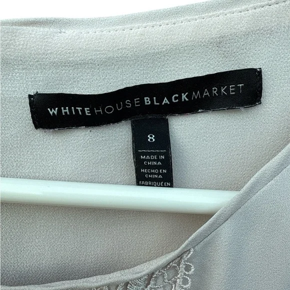 White House Black Market White Lace Design Blouse Size 8 Sheer Sleeves - Picture 2 of 4